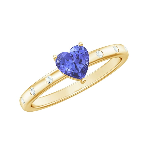 Rosec Jewels Tanzanite Heart Promise Ring for Women - Tanzanite Diamond Ring - 6 mm - AAA Quality - Ready to Gift for Valentines, 10K Yellow Gold, US 6.00