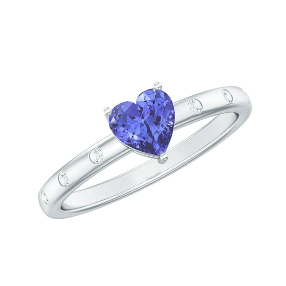 Rosec Jewels Tanzanite Heart Promise Ring for Women - Tanzanite Diamond Ring - 6 mm - AAA Quality - Ready to Gift for Valentines, 14K White Gold, US 12.00
