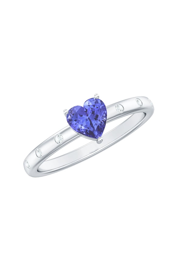 Tanzanite Heart Promise Ring for Women - Tanzanite Diamond Ring - 0.9 Ct - AAA Quality - Ready to Gift for Valentines, 14K White Gold, US 9.00