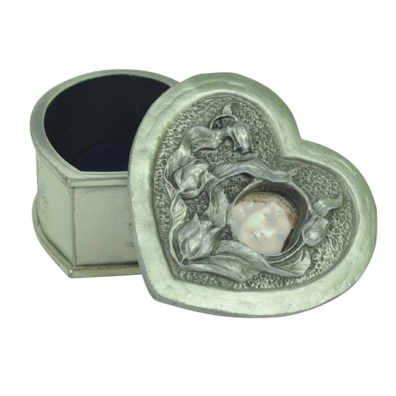 Heart Shape Tulip Jewlery Pill Box Mini Photo Frame Cast Metal Pewter Home Dcor