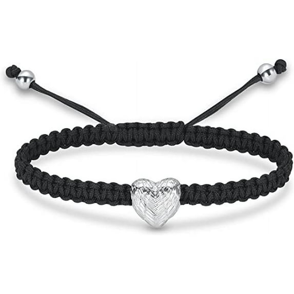 Heart Shape Urn Bracelet for Ashes Black Braided Rope Adjustable Bangle Cremation Jewelry Keepsake Memorial Gift for Women
