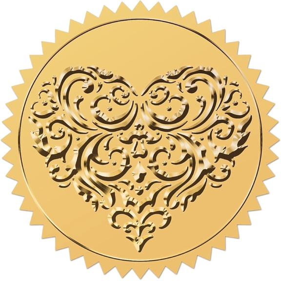 Heart Shape Vine Gold Foil Embossed Stickers 2" Valentines Day Love Self Adhesive Envelopes Seal Round Labels for DIY Making