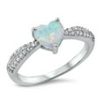 thumbnail image 1 of Heart-Shape White Simulated Opal Center With Cubic Zirconia Sides Ring Sterling Silver, 1 of 2