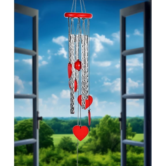 Heart Shape Wind Chime with Silver Pipes Elegant Decor for Indoor & Outdoor, Soothing Sound for a Peaceful Atmosphere, Perfect for Valentine's Day, Housewarming, Birthdays (Pink)