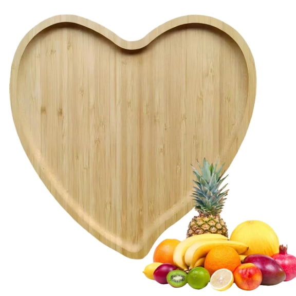 Heart Shape Wooden Serving Platter, Heart Shaped Bamboo Wooden Serving Tray,Serving Platter & Jewelry Organizer Tray for Pine Wood, Valentine's Day, Wedding(9" x 8")