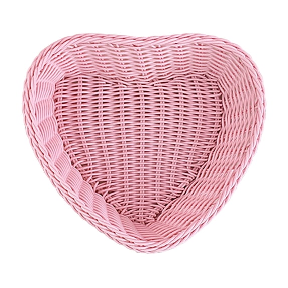 Heart Shape Woven Storage Basket, Pink Multi-Functional Organizer for Snacks Toys Clothes and Home Decor, Creative Rattan-Like Design for Stylish Storage, 8.66x9.45x2.36"