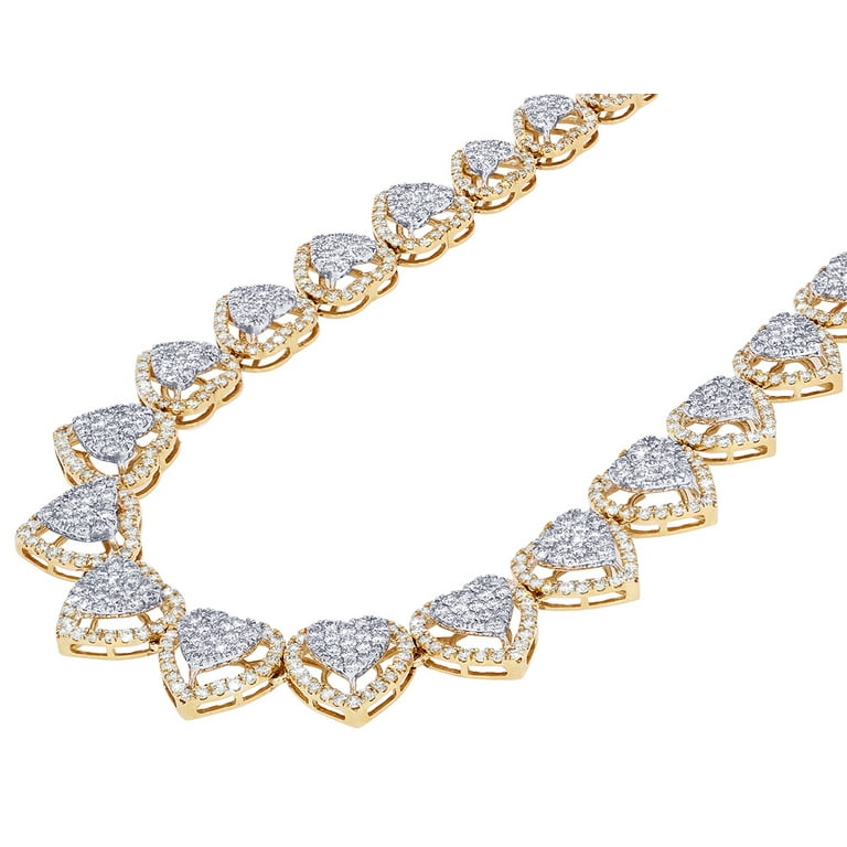Heart-Shaped Diamond Tennis Necklace 10k Yellow-White Gold