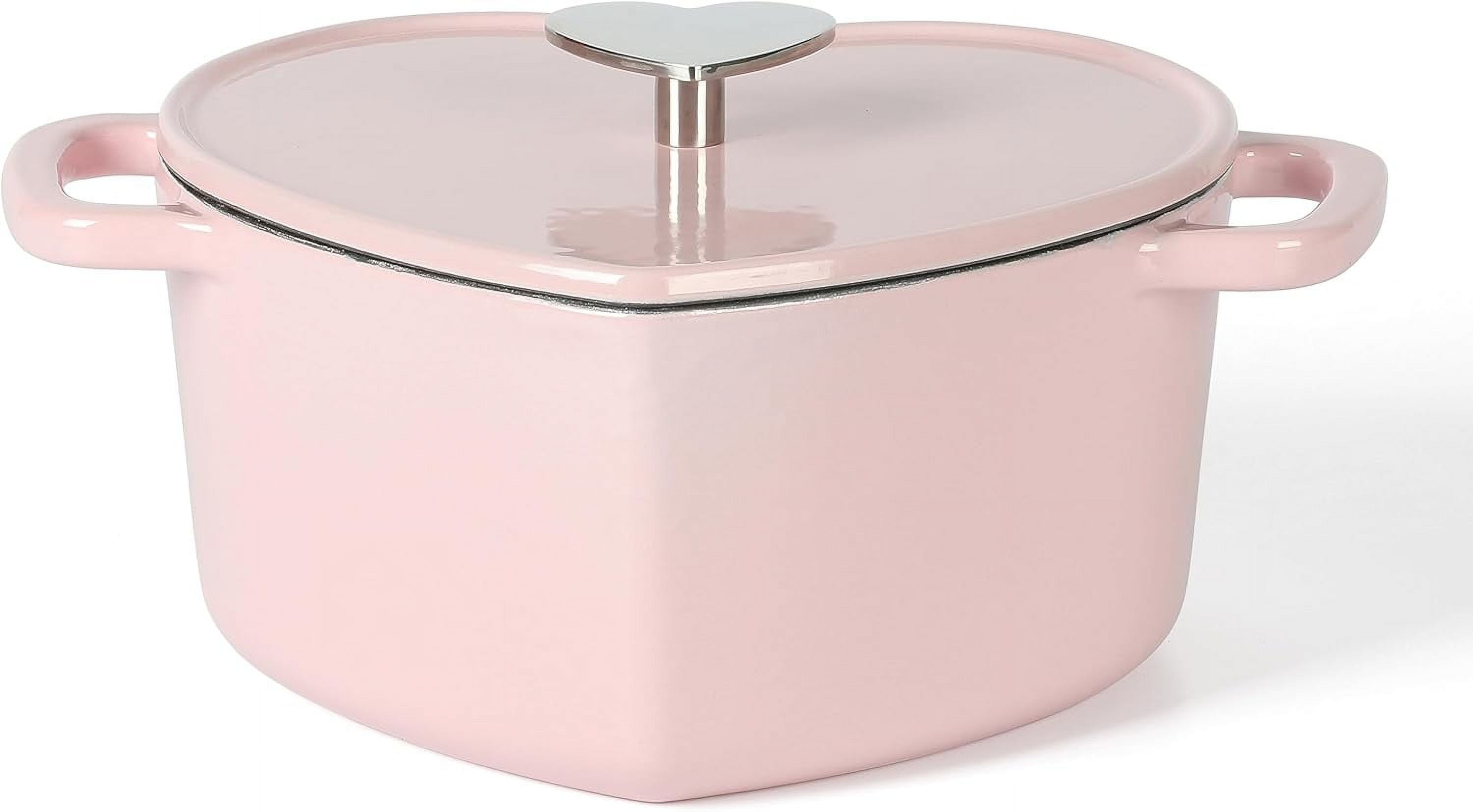 Pink Heart-Shaped 2-Quart Enameled Cast Iron Dutch Oven