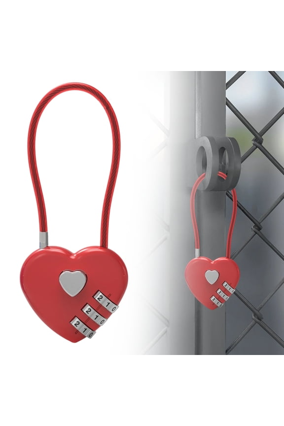 Heart-Shaped 3-Digit Combination Cable Lock, Keyless Anti-Rust Alloy Lock for Luggage, Gym Lockers, Backpacks & Fence Love Locks, 4 Color Options (Black/Red/Silver/Pink)