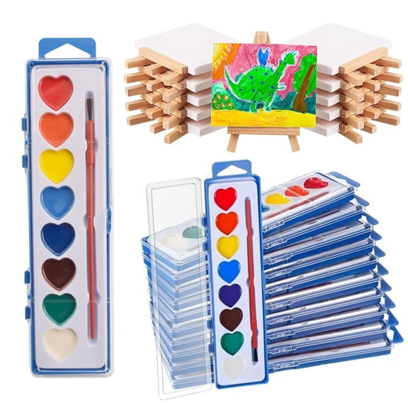 Heart-Shaped 8-Color Solid Watercolor Painting Set for Kids, Portable Washable Pigment Kit with Brush, Creative Art Supplies for Children Beginners Travel Drawing Birthday Party Gift