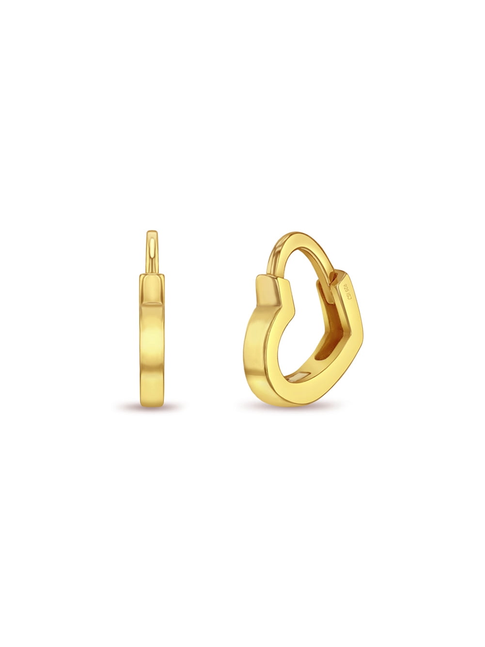 Heart Shaped 8mm Girl Earrings Hoop - Yellow Gold Flashed Sterling Silver