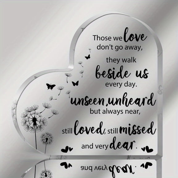 Heart Shaped Acrylic Dandelion Plaque 3.9X3.9 Inch Condolence Gift for Loss of Father Mother Sympathy Keepsake Home Office Tabletop Decor Highquality Durable Sign Desktop Decoration