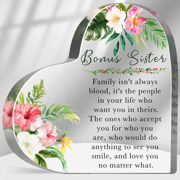 Heart-Shaped Acrylic Decorative Sign, Sister Friendship Keepsake, Multicolored Floral, 6"X6"