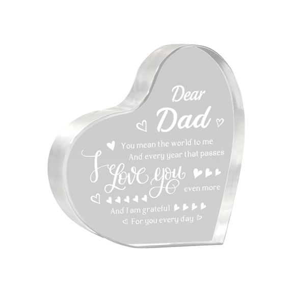 Heart Shaped Acrylic Keepsake 3.9x3.9 Inch Table Decor Block Gift for Dad Birthday Father's Day Valentines Day Christmas and Sentimental Home Tabletop Desk Decor and Display