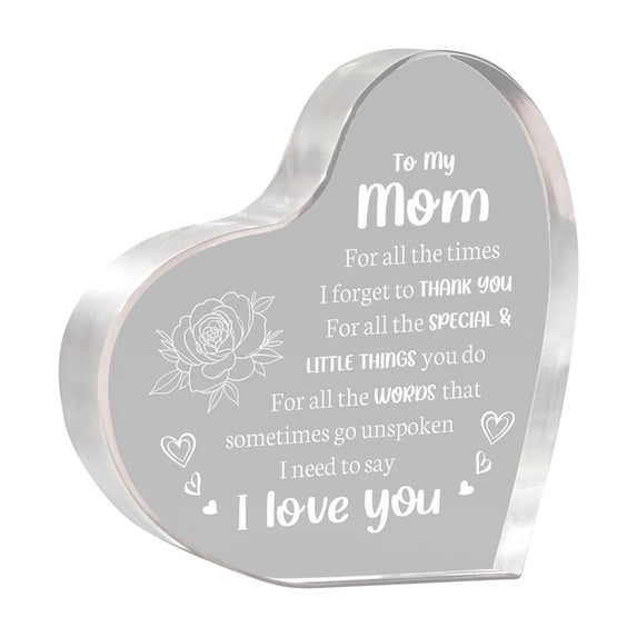 Heart Shaped Acrylic Keepsake 3.9x3.9 Inch Table Decor Block Gift for Mom Birthday Mother's Day Valentines Day Christmas and Sentimental Home Tabletop Desk Decor and Display