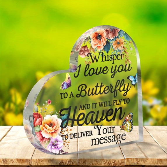 Heart Shaped Acrylic Memorial Decoration 3.9X3.9 Inch Keepsake Ornament for Lost Mother or Loved One Sentimental Bereavement Tabletop Decor Sign Sympathy Gift for Grieving Families