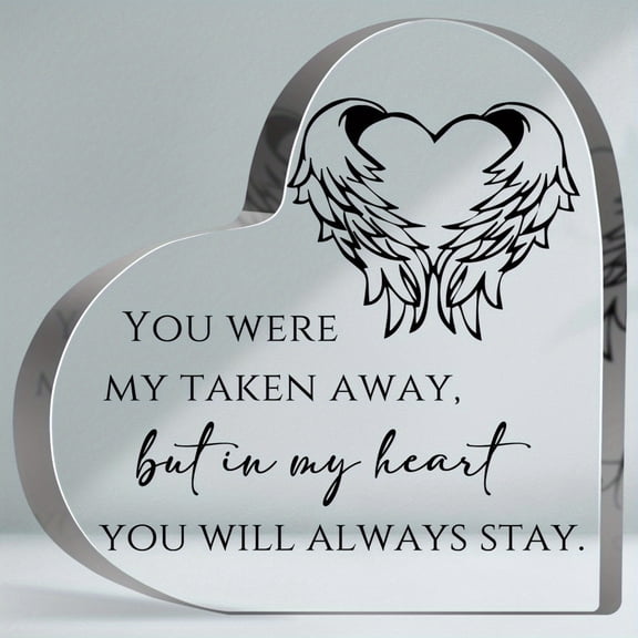 Heart Shaped Acrylic Memorial Plaque 3.9X3.9 Inch In Loving Memory Poem Angel Wings Design High Quality Engraving Bereavement Gift for Loss of Loved One Home Office Keepsake