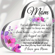 Heart Shaped Acrylic Mom Plaque 3.9X3.9 Inch Elegant Floral Pink Flowers Design Mothers Day Birthday Christmas Gift from Daughter Son Home Office Desk Decor Sentimental Keepsake