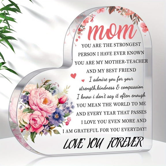 Heart-Shaped Acrylic Nameplate With Floral Design - MotherS Day Birthday Or Christmas Gift For Mom - Elegant Desk Decoration With Love Message