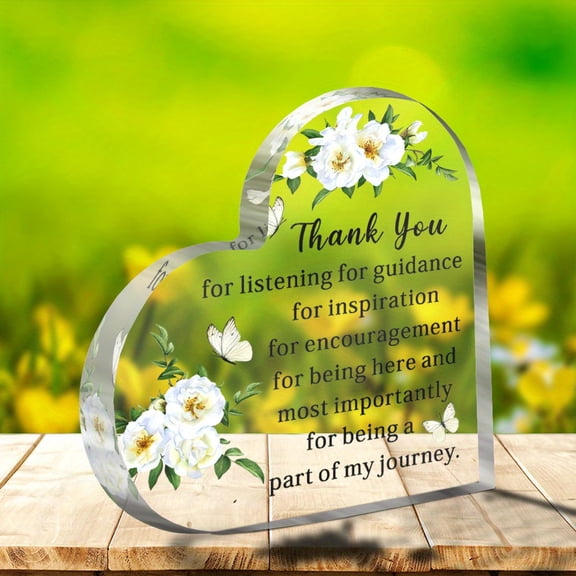 Heart Shaped Acrylic Ornament 3.9X3.9 Inch Thank You Gift for Women Friends Colleagues Teachers Farewell Souvenir Home Office Desk Decor Statues Keepsake Highquality Durable Acrylic Sign