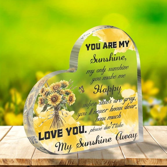 Heart Shaped Acrylic Ornament 3.9X3.9 Inch You Are My Sunshine When the Sky is Gray Quote German Language Design Unique Home Office Tabletop Decor Keepsake Highquality Durable Acrylic Sign