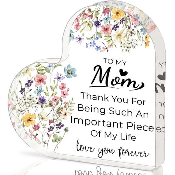 Heart Shaped Acrylic Plaque for Mom - Gift for Mom, Christmas, Birthday from Son or Daughter,4 x 4 Inch Home Decor Wall Art, Best Mom Ever Present, Thank You Mom Gift, Mother's Day