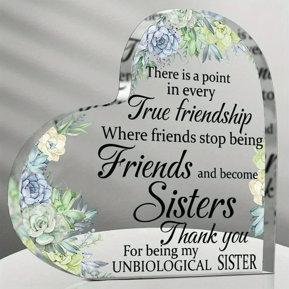Heart-Shaped Acrylic Plaque Perfect Gift for Friends Besties Unbiological Sisters Sunflower Flower Design Ideal for Christmas Birthdays Memorials and Home Decor