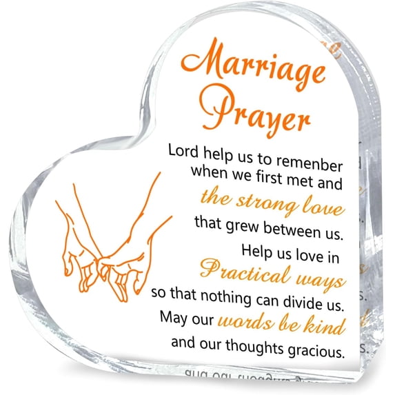 Heart-Shaped Acrylic Prayer Sign - Wedding Gift for Newlyweds,Bridal Shower,Engagement Gift for Couples,Marriage Blessing Home Decor Desk Plaque,Marriage Prayer Home Decorative Signs for Desk