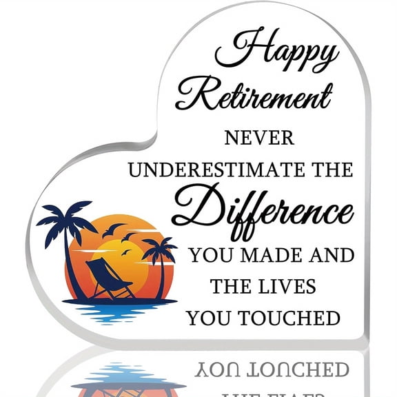 Heart Shaped Acrylic Retirement Plaque 3.9X3.9 Inch Funny Inspirational Quote Never Underestimate the Difference You Made Tropical Beach Design Gift for Men Women Teachers Nurses Doctors