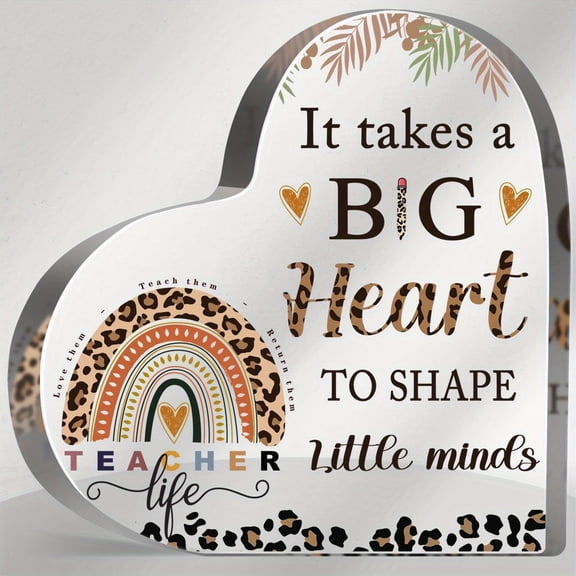 Heart Shaped Acrylic Teacher Appreciation Gift 3.9X3.9 Inch Thank You Keepsake Paperweight from Student Graduation Party Present Teacher Office Desk Decoration Sign Highquality Durable Acrylic Sign
