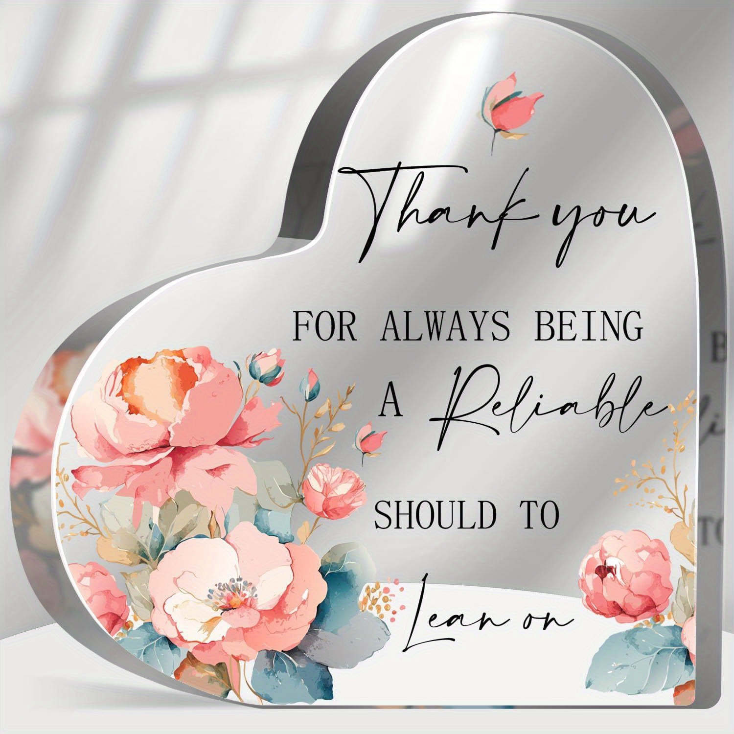 Heart Shaped Acrylic Thank You Gift 3.9X3.9 Inch Floral Desk Decor with ...