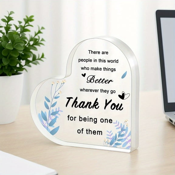 Heart-Shaped Acrylic Thank You Gift for Nurses Teachers Colleagues and Doctors - Inspirational Quote with Floral Design Perfect for Seasonal Decorations and Collectible Statues Nurse Gifts
