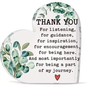 Heart Shaped Acrylic Thank You Plaque 3.9X3.9 Inch Elegant Leaf Heart Cutouts Clear White Design Rounded Corners Gift for Women Teachers Coworkers Boss Birthday Christmas Office Home