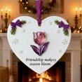 thumbnail image 1 of Heart-Shaped Acrylic Tulip Ornament With 2D Purple Floral Design, Purple Bows, Green Sprigs, And White Floral Accents, 6Cm Size, Christmas Tree Hanging Decor For Seasonal, 1 of 6