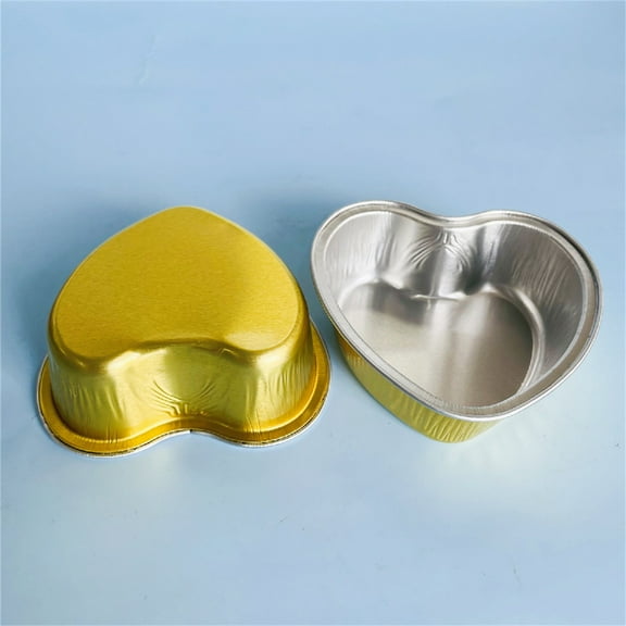 Heart Shaped Aluminum Foil Cake Pan Disposable,with Heart Spoons and Love Cupcake Topper,Set Of 10,for Valentine'S Day,Mother'S Day,Wedding,Gold Base