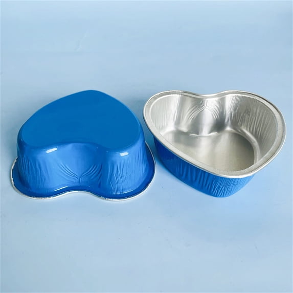 Heart-Shaped Aluminum Foil Cake Pan Set with Heart Spoon and Cupcake Topper for Valentine's Day,Wedding,Mother's Day,Easy Bake,Party Dessert Mold,Blue,10PCS