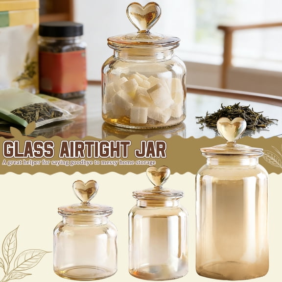 Heart Shaped Amber Glass Jar Sealed Lid Storage Container Kitchen Coffee Tea Organizer Decorative Jar 650/950/1350ML