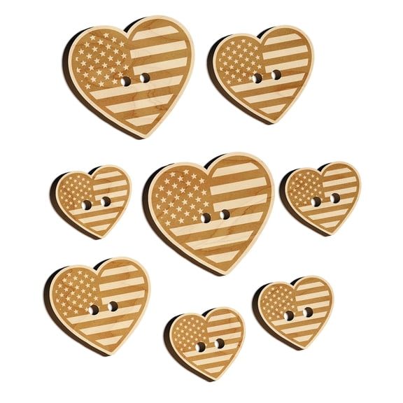 Heart Shaped American Flag United States of America USA Wood Buttons for Crochet Knitting Sewing DIY Craft - 1.25 Inch Large (5pcs)