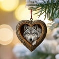 thumbnail image 1 of Heart-Shaped Animal Christmas Ornament, 2D Flat Acrylic Forest Animal Decoration, Hanging Woodland Pendant for Xmas Tree Decor, Animals Lovers Gift Home Party Decor Ornaments (Wolf), 1 of 9