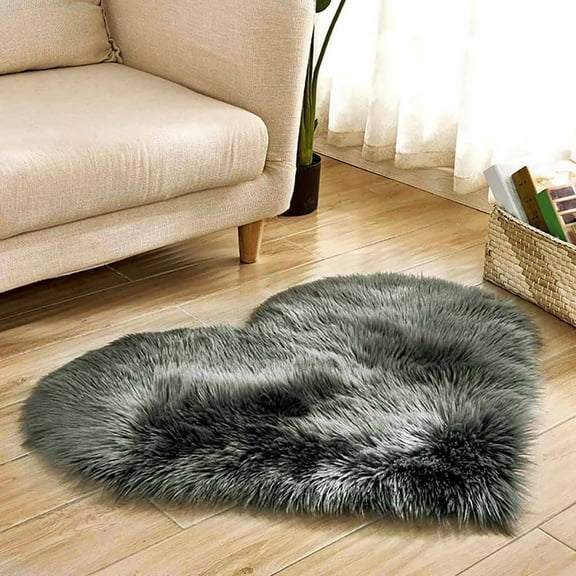 Heart Shaped Area Rug 15.74x11.8 In, Faux Sheepskin Fur Rug Fluffy Shaggy Rug, Dark Red Soft Plush Decorative Machine Washable Carpets for Bedroom Living Room and Sofa