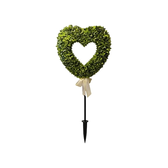 Heart Shaped Artificial Boxwood Topiary Garden Stake, 29.5-Inch Decorative Hollow Heart Wire Frame for Wedding Outdoor Party Decor, Weather Resistant Faux Greenery Ground Plug for Lawn Yard, Green