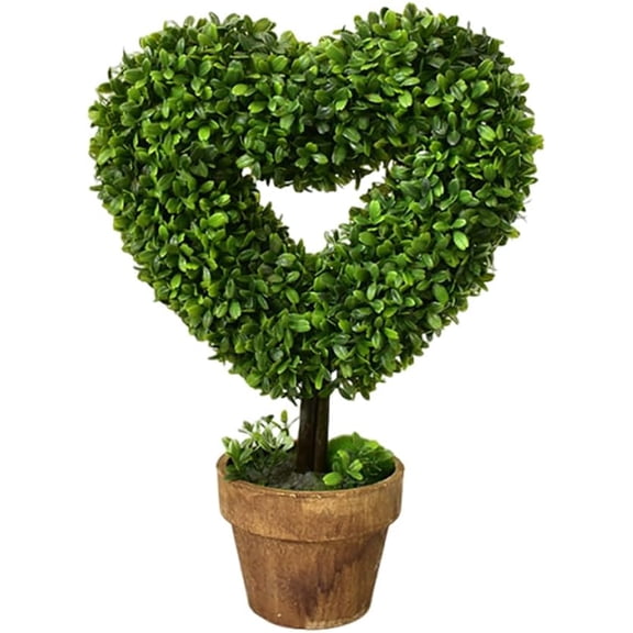 Heart-Shaped Artificial Boxwood Topiary Tree - 14" UV Resistant Small Fake Plant with Pot, Realistic Faux Potted Shrub for Indoor/Outdoor, Front Porch, Office Decor (1 Pack)