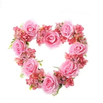 Heart Shaped Artificial Rose Wreath Pink Floral Decoration for Home, Wedding, and Special Occasions, 15 inches