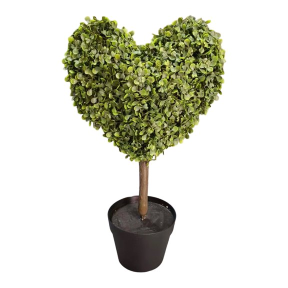 Heart-Shaped Artificial Topiary in Cement Pot, Easter Porch & Indoor Decor, Faux Green Plant with Pot for Outdoor Garden, Patio, or Home Entryway,green