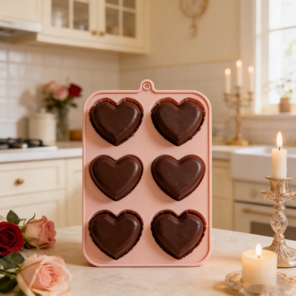 Heart Shaped Baking Molds Non Stick, QQZ Reusable 6 Cavity Silicone Molds for Cake, Food Grade Flexible Easy Release Chocolate Candy Jelly Soap Dessert Tray