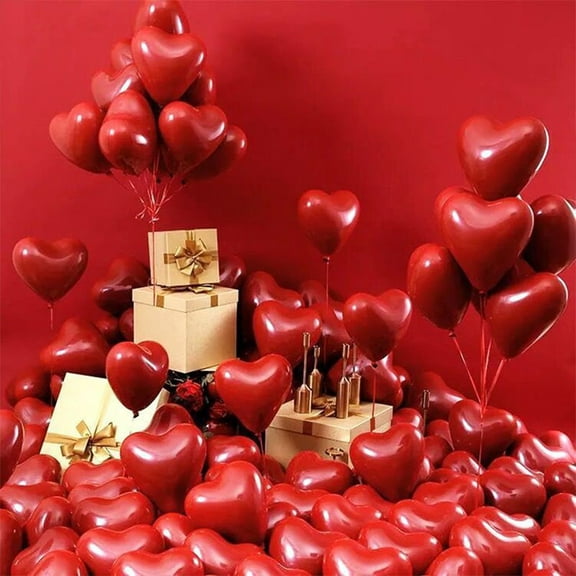 Heart Shaped Balloons 100PCS, 10 Inch Red Valentine's Day Decor for Wedding, Birthday Party - Premium Latex, Single/Double Layer - Ribbon & Pump Not Included Red
