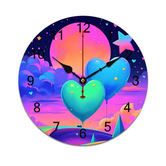 Heart Shaped Balloons, Stars, Clouds Bedroom Wall Clock Large Modern Kitchen Dinning Round Living Room Watch Home Decor