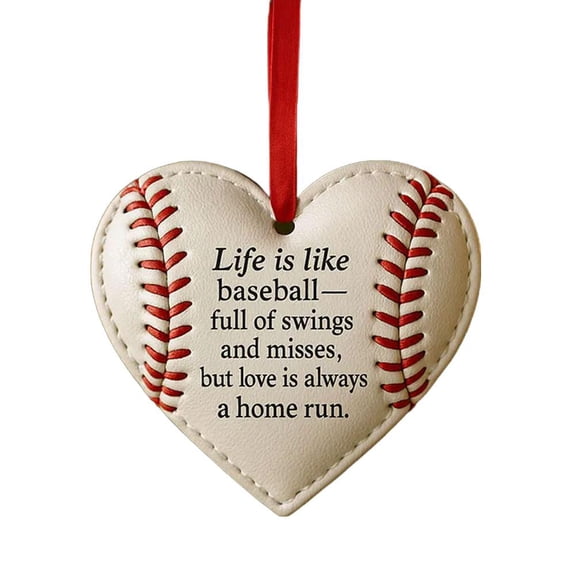 Heart-Shaped Baseball Ornaments,Handmade Themed Heart Ornament with Classic Red Stitching,Handmade Heart-Shaped Baseball Ornament for Christmas Tree 2025,for Hanging Decorations, Sports Lover Gifts