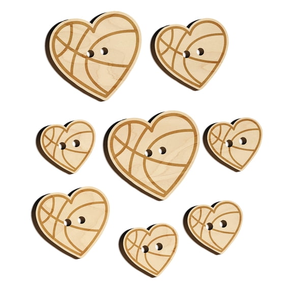 Heart Shaped Basketball Sports Wood Buttons for Crochet Knitting Sewing DIY Craft - 1.00 Inch Medium (7pcs)