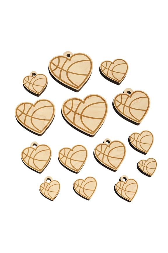 Heart Shaped Basketball Sports Wood Mini Charms Shapes DIY Craft Jewelry - No Hole - 12mm (26pcs)